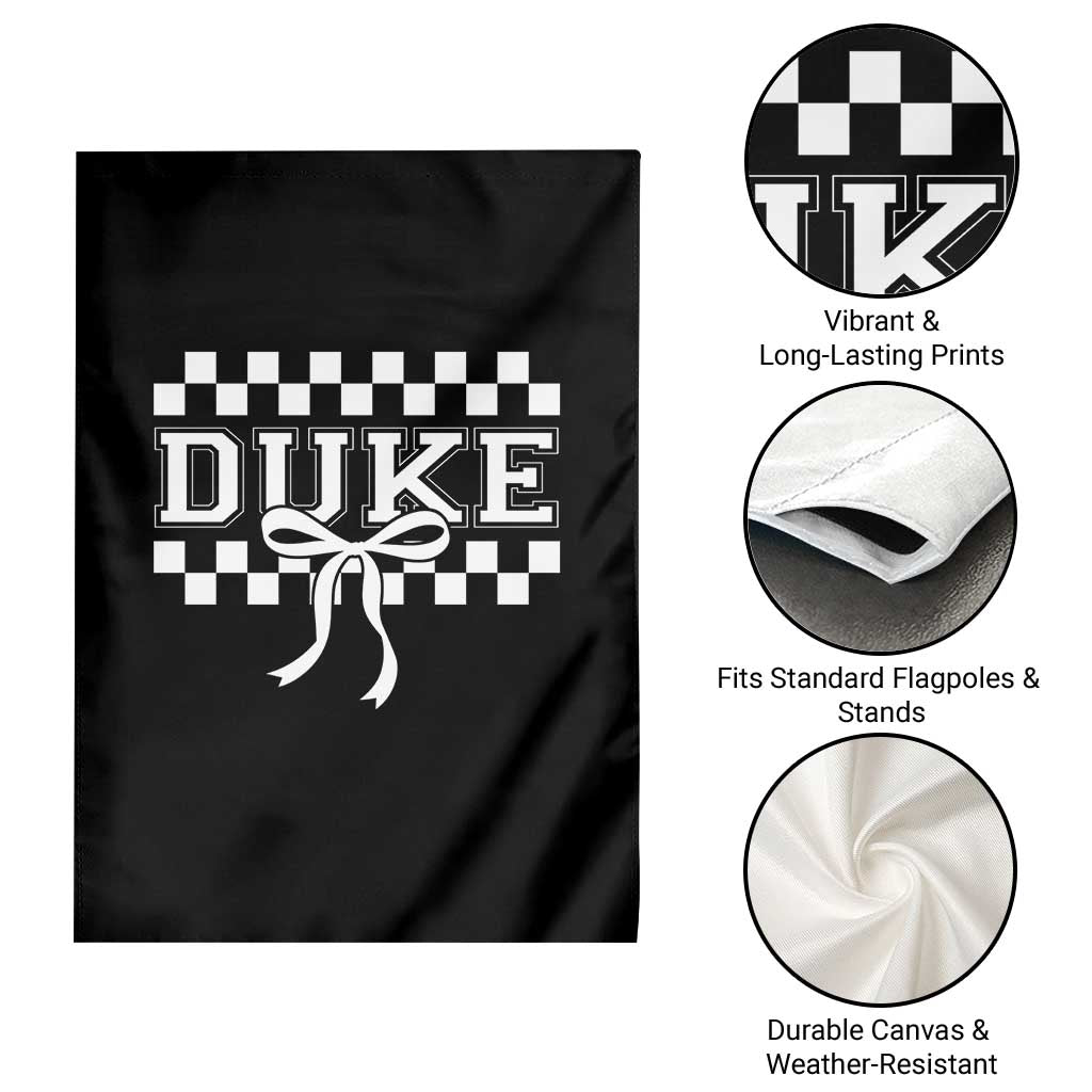 Duke Bold Letters Name Coquette Bow Checkered for Sports Fans Garden Flag