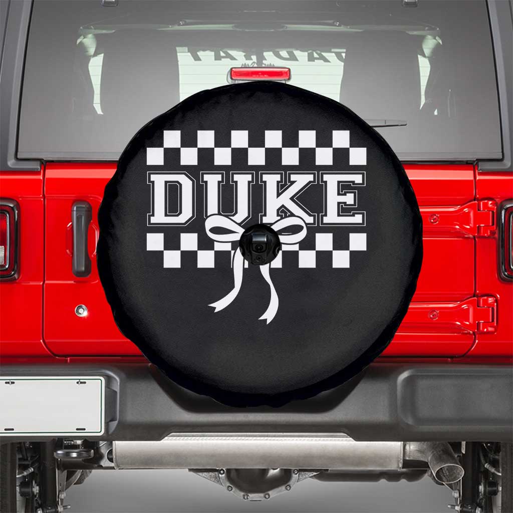 Duke Bold Letters Name Coquette Bow Checkered for Sports Fans Spare Tire Cover