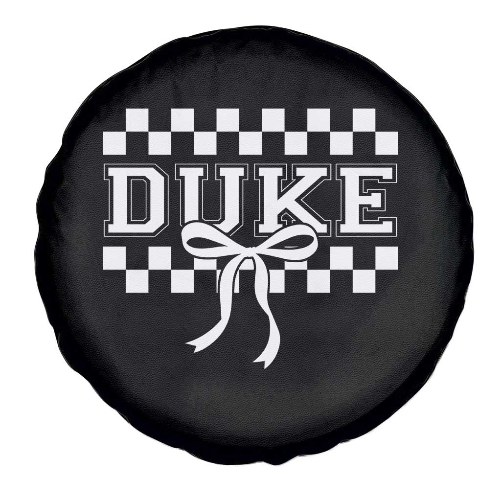 Duke Bold Letters Name Coquette Bow Checkered for Sports Fans Spare Tire Cover