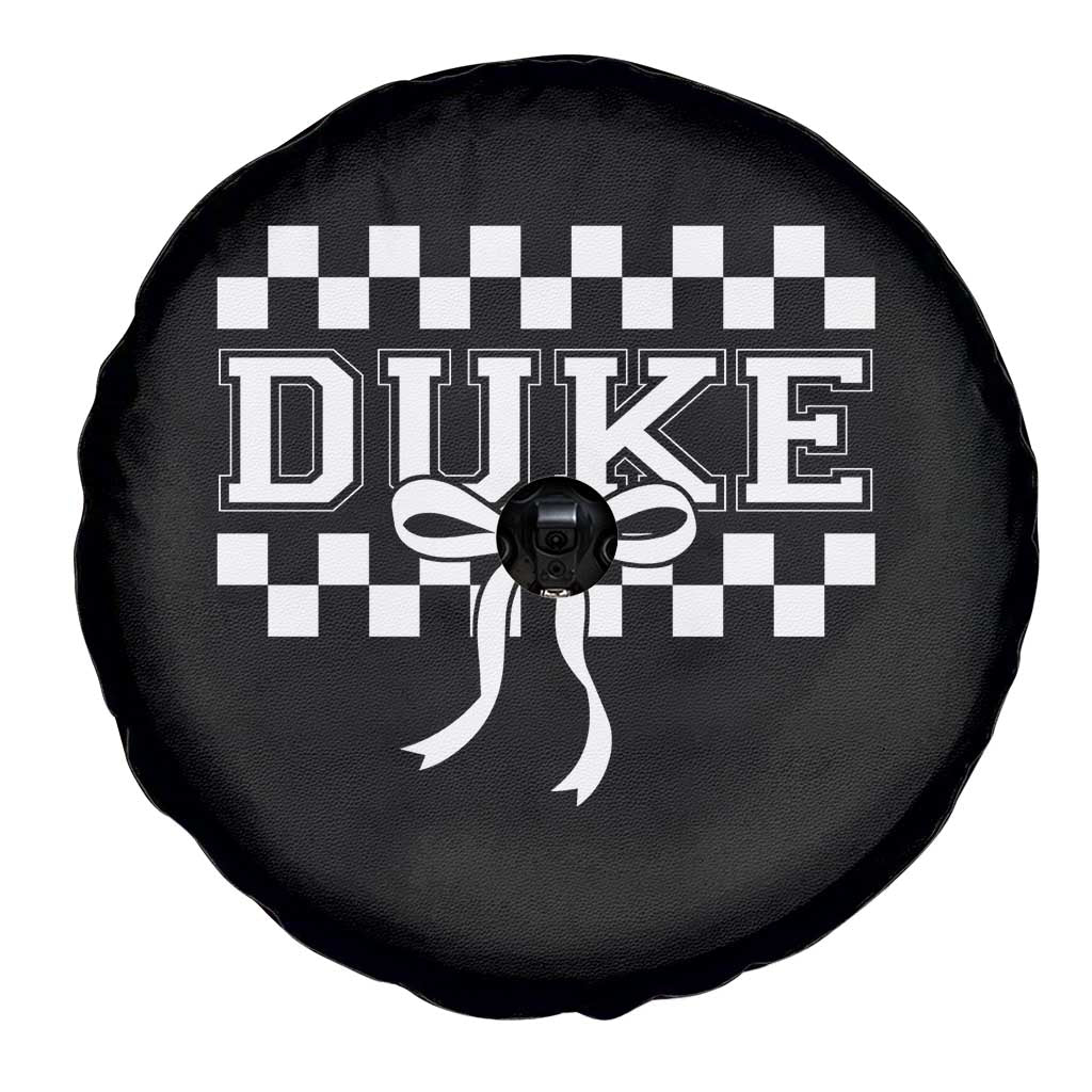 Duke Bold Letters Name Coquette Bow Checkered for Sports Fans Spare Tire Cover