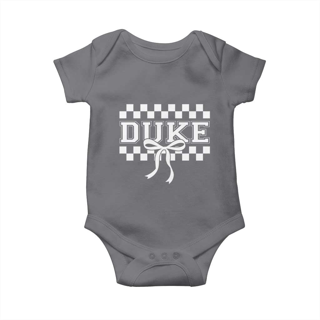 Duke Bold Letters Name Coquette Bow Checkered for Sports Fans Baby Onesie