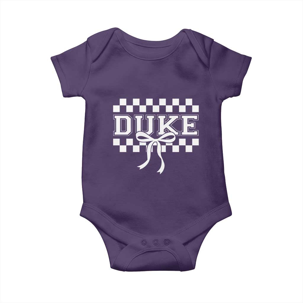 Duke Bold Letters Name Coquette Bow Checkered for Sports Fans Baby Onesie