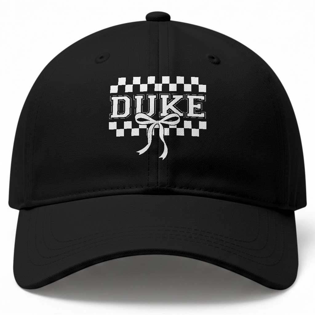 Duke Bold Letters Name Coquette Bow Checkered for Sports Fans Baseball Cap