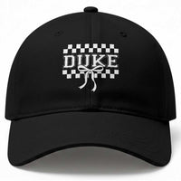 Duke Bold Letters Name Coquette Bow Checkered for Sports Fans Baseball Cap