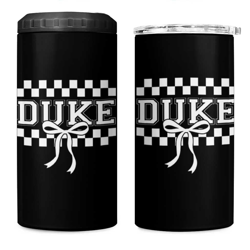 Duke Bold Letters Name Coquette Bow Checkered for Sports Fans 4 in 1 Can Cooler Tumbler
