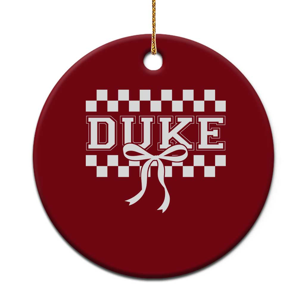 Duke Bold Letters Name Coquette Bow Checkered for Sports Fans Ceramic Ornament