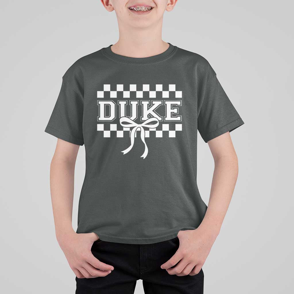 Duke Bold Letters Name Coquette Bow Checkered for Sports Fans T Shirt For Kid