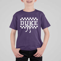 Duke Bold Letters Name Coquette Bow Checkered for Sports Fans T Shirt For Kid