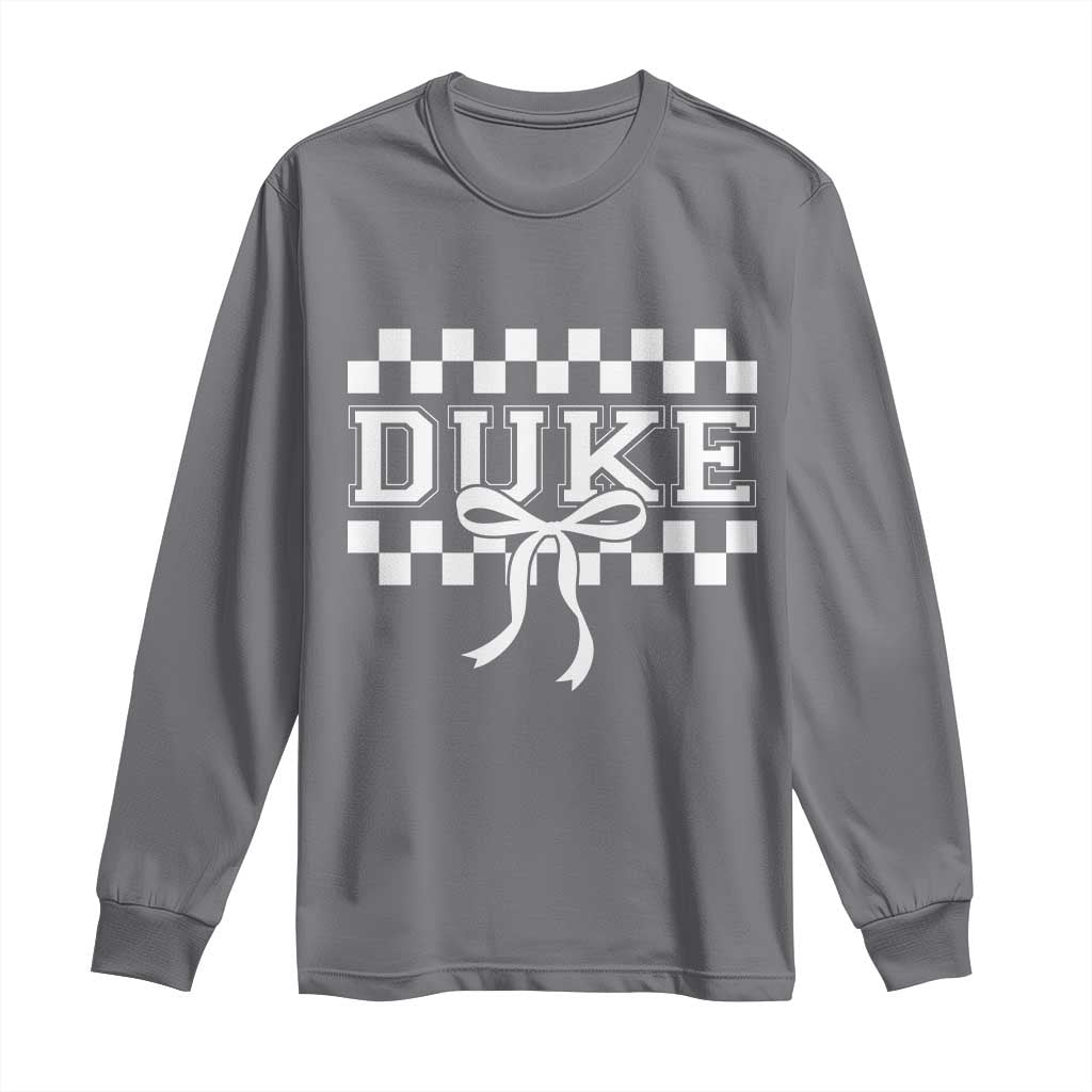 Duke Bold Letters Name Coquette Bow Checkered for Sports Fans Long Sleeve Shirt