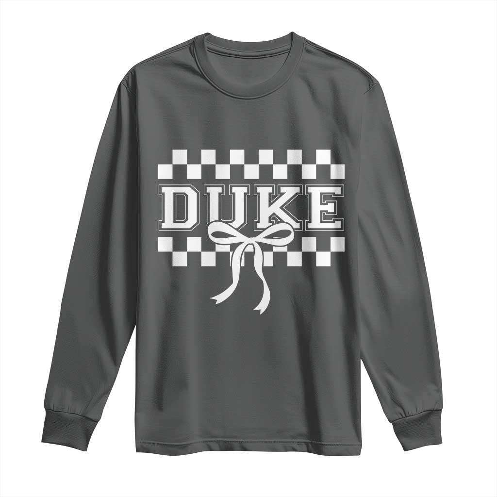 Duke Bold Letters Name Coquette Bow Checkered for Sports Fans Long Sleeve Shirt
