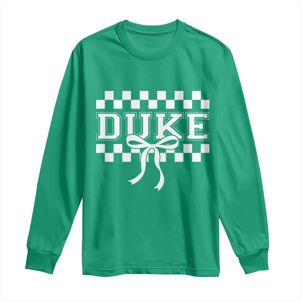 Duke Bold Letters Name Coquette Bow Checkered for Sports Fans Long Sleeve Shirt