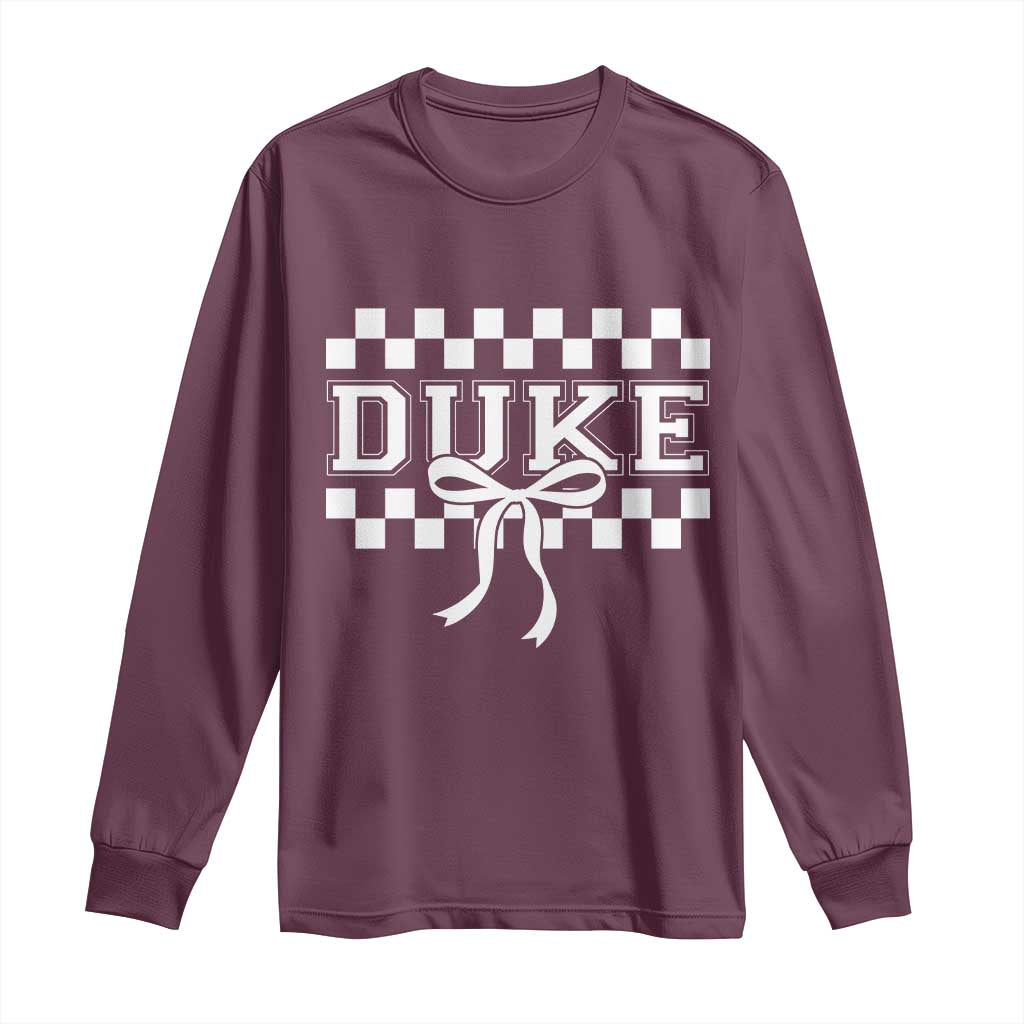 Duke Bold Letters Name Coquette Bow Checkered for Sports Fans Long Sleeve Shirt