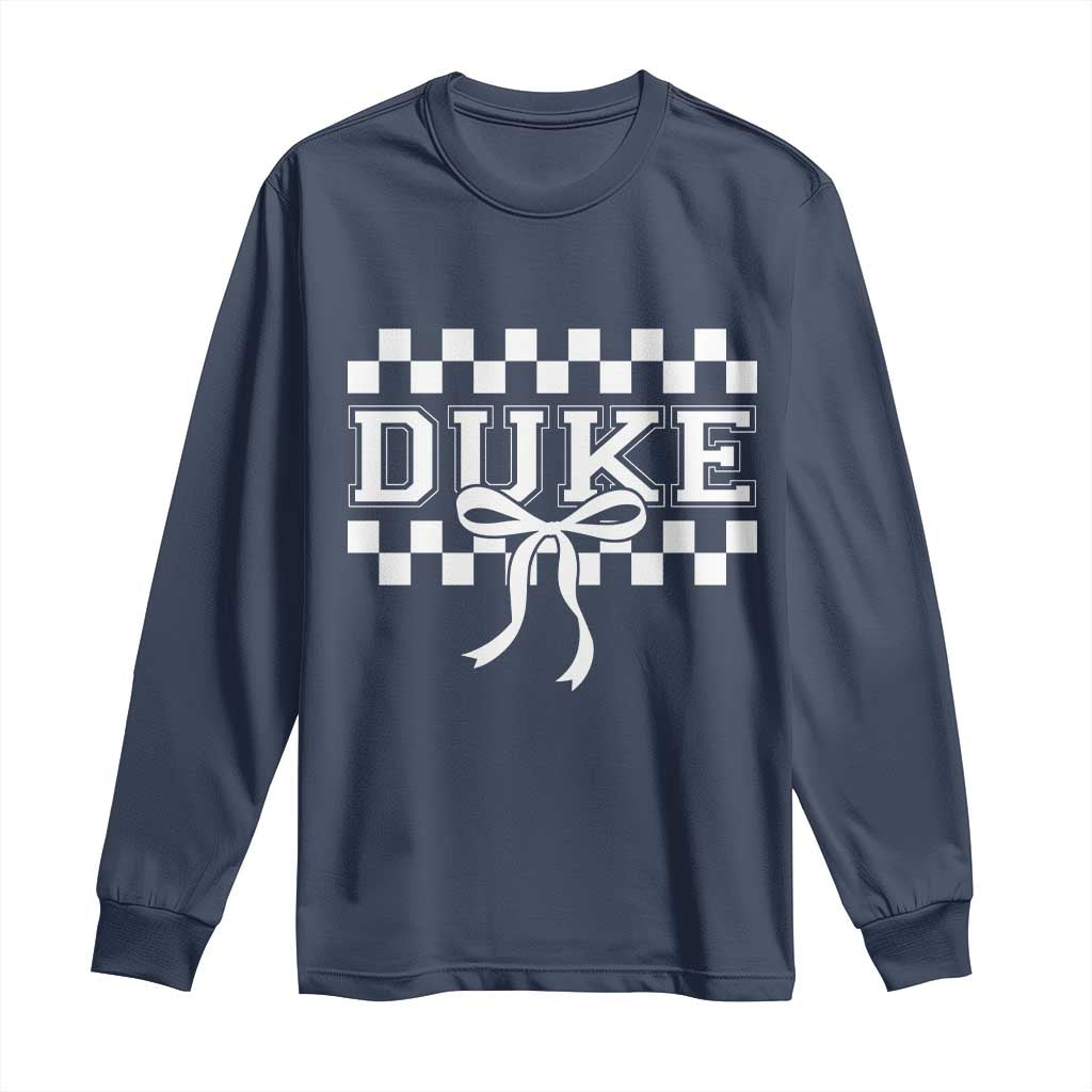 Duke Bold Letters Name Coquette Bow Checkered for Sports Fans Long Sleeve Shirt