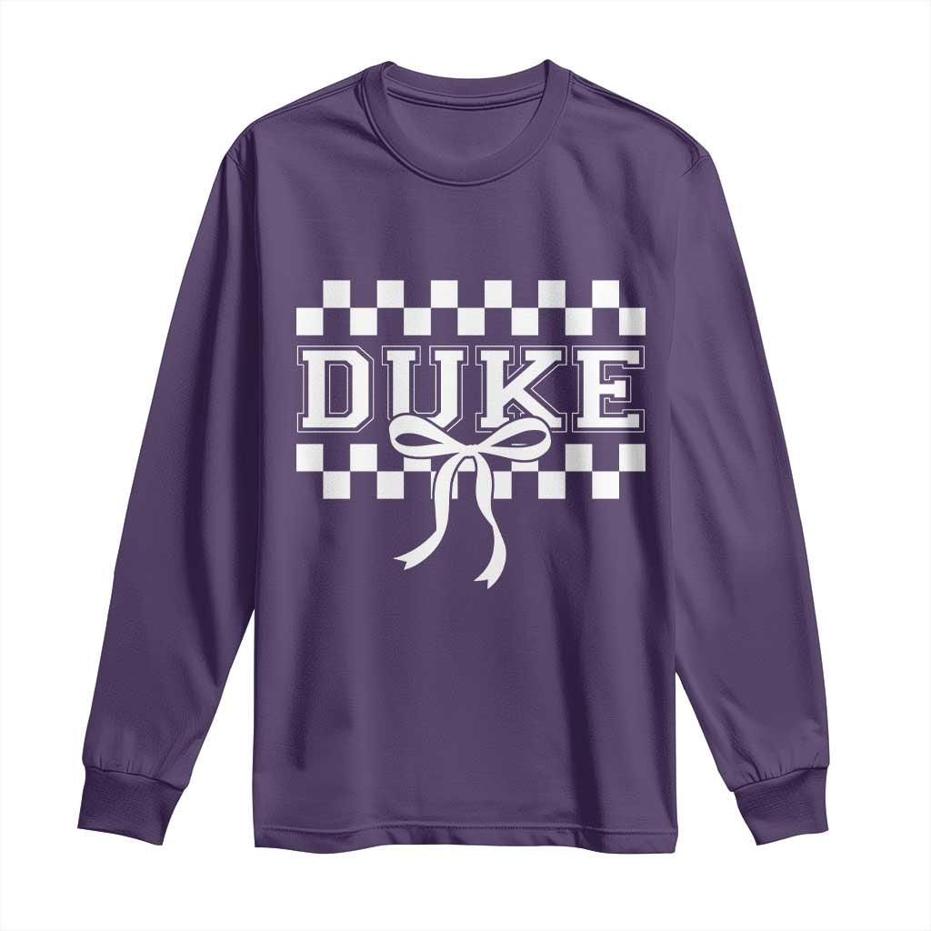 Duke Bold Letters Name Coquette Bow Checkered for Sports Fans Long Sleeve Shirt
