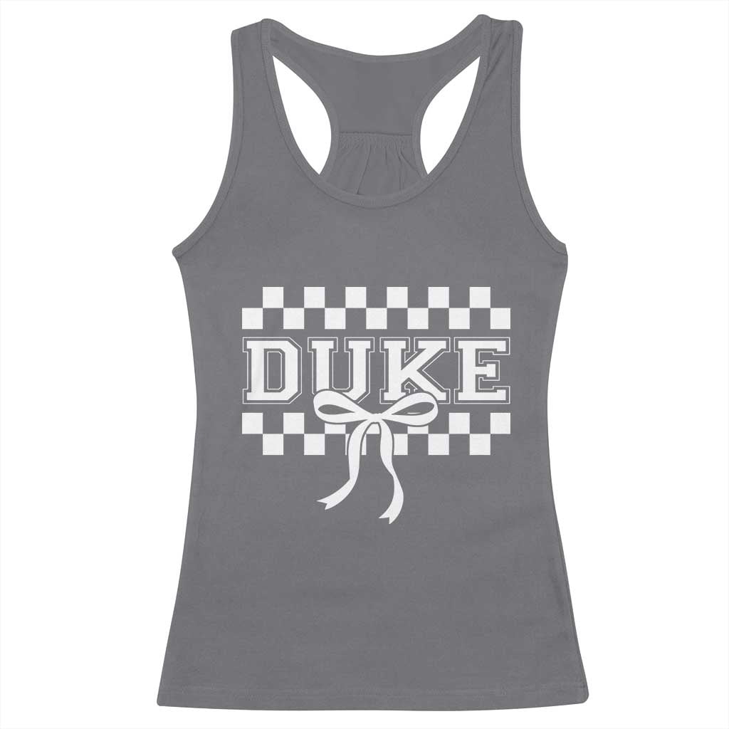 Duke Bold Letters Name Coquette Bow Checkered for Sports Fans Racerback Tank Top