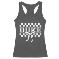 Duke Bold Letters Name Coquette Bow Checkered for Sports Fans Racerback Tank Top