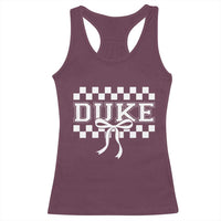 Duke Bold Letters Name Coquette Bow Checkered for Sports Fans Racerback Tank Top