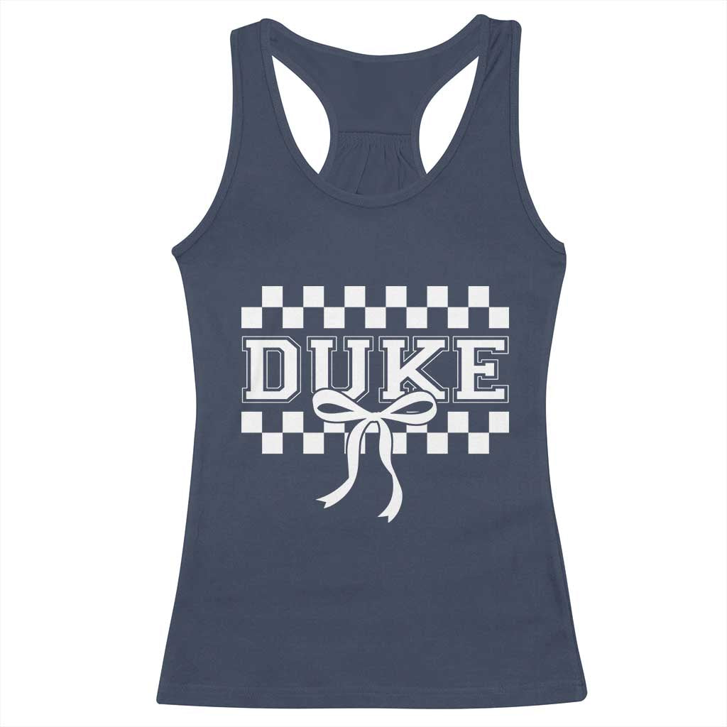 Duke Bold Letters Name Coquette Bow Checkered for Sports Fans Racerback Tank Top