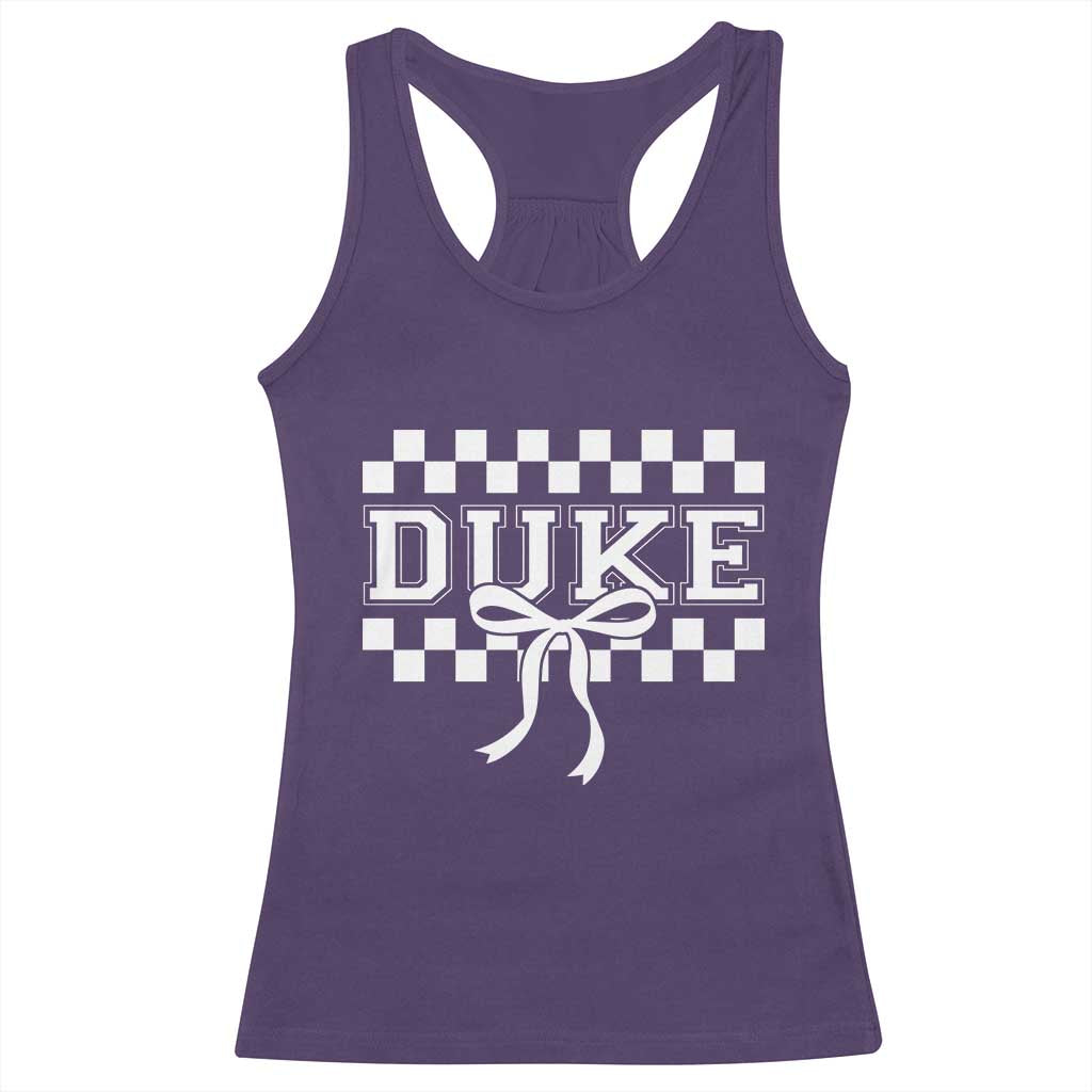 Duke Bold Letters Name Coquette Bow Checkered for Sports Fans Racerback Tank Top
