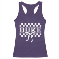 Duke Bold Letters Name Coquette Bow Checkered for Sports Fans Racerback Tank Top