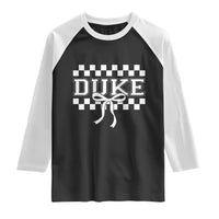 Duke Bold Letters Name Coquette Bow Checkered for Sports Fans Raglan Shirt