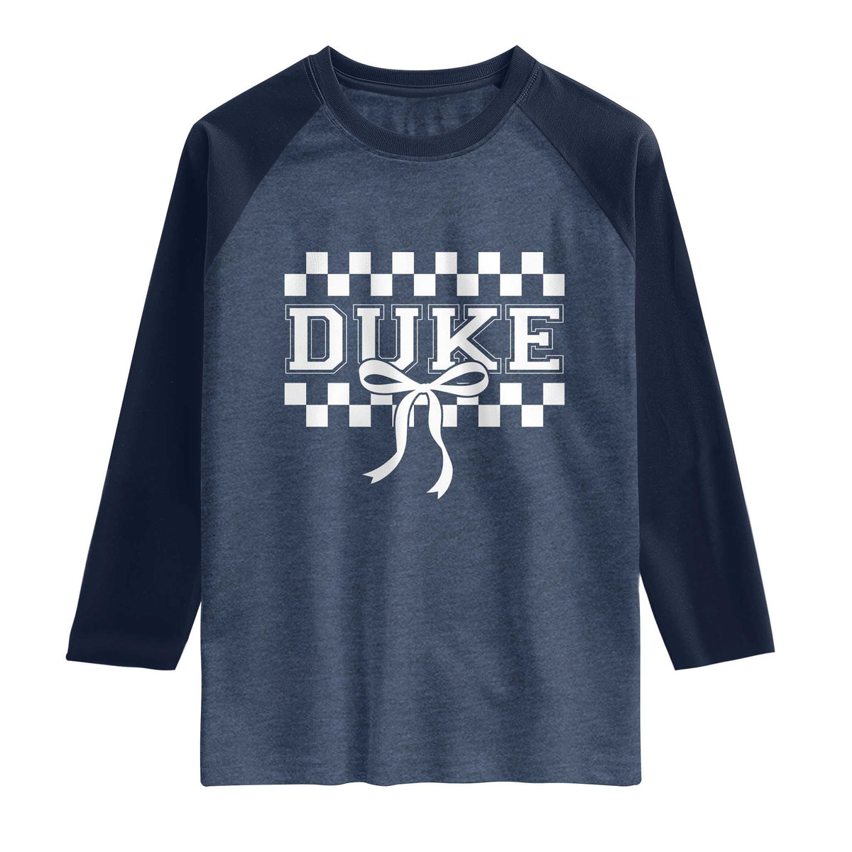 Duke Bold Letters Name Coquette Bow Checkered for Sports Fans Raglan Shirt