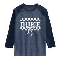 Duke Bold Letters Name Coquette Bow Checkered for Sports Fans Raglan Shirt