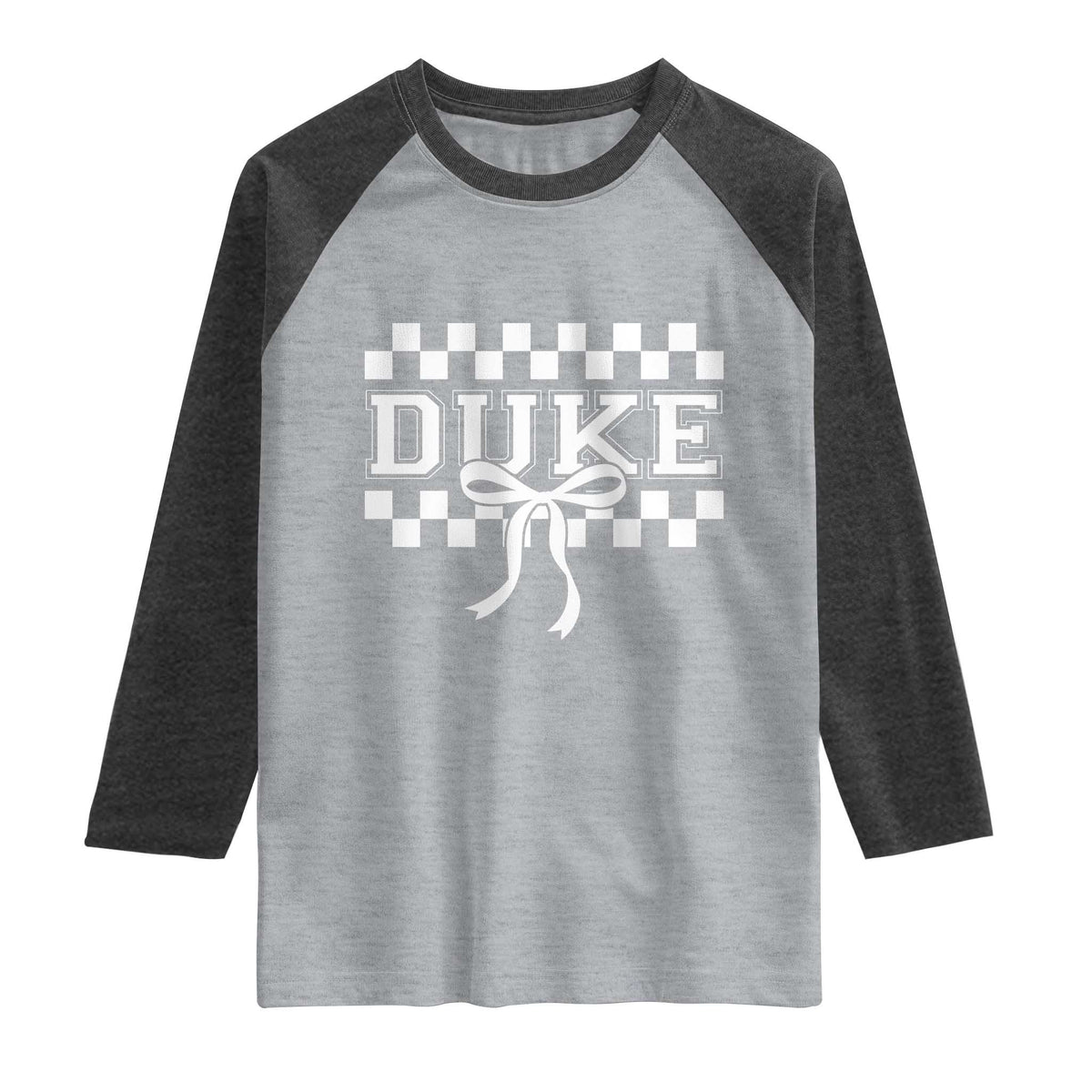 Duke Bold Letters Name Coquette Bow Checkered for Sports Fans Raglan Shirt