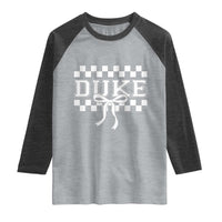 Duke Bold Letters Name Coquette Bow Checkered for Sports Fans Raglan Shirt