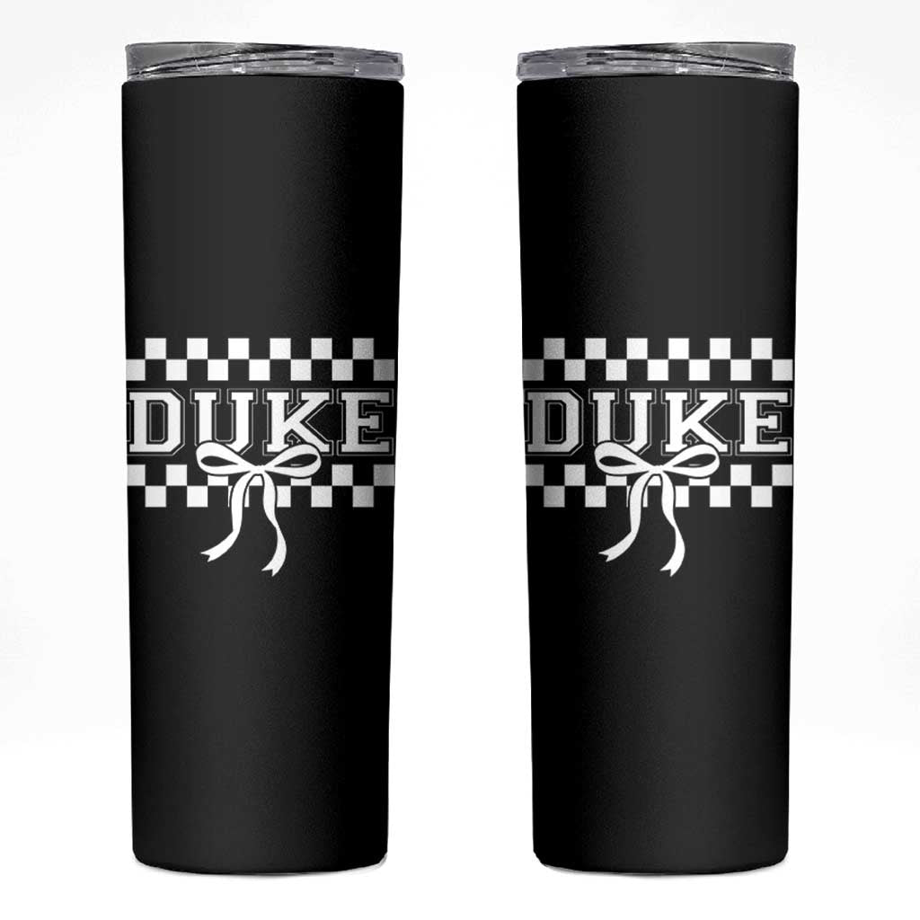 Duke Bold Letters Name Coquette Bow Checkered for Sports Fans Skinny Tumbler