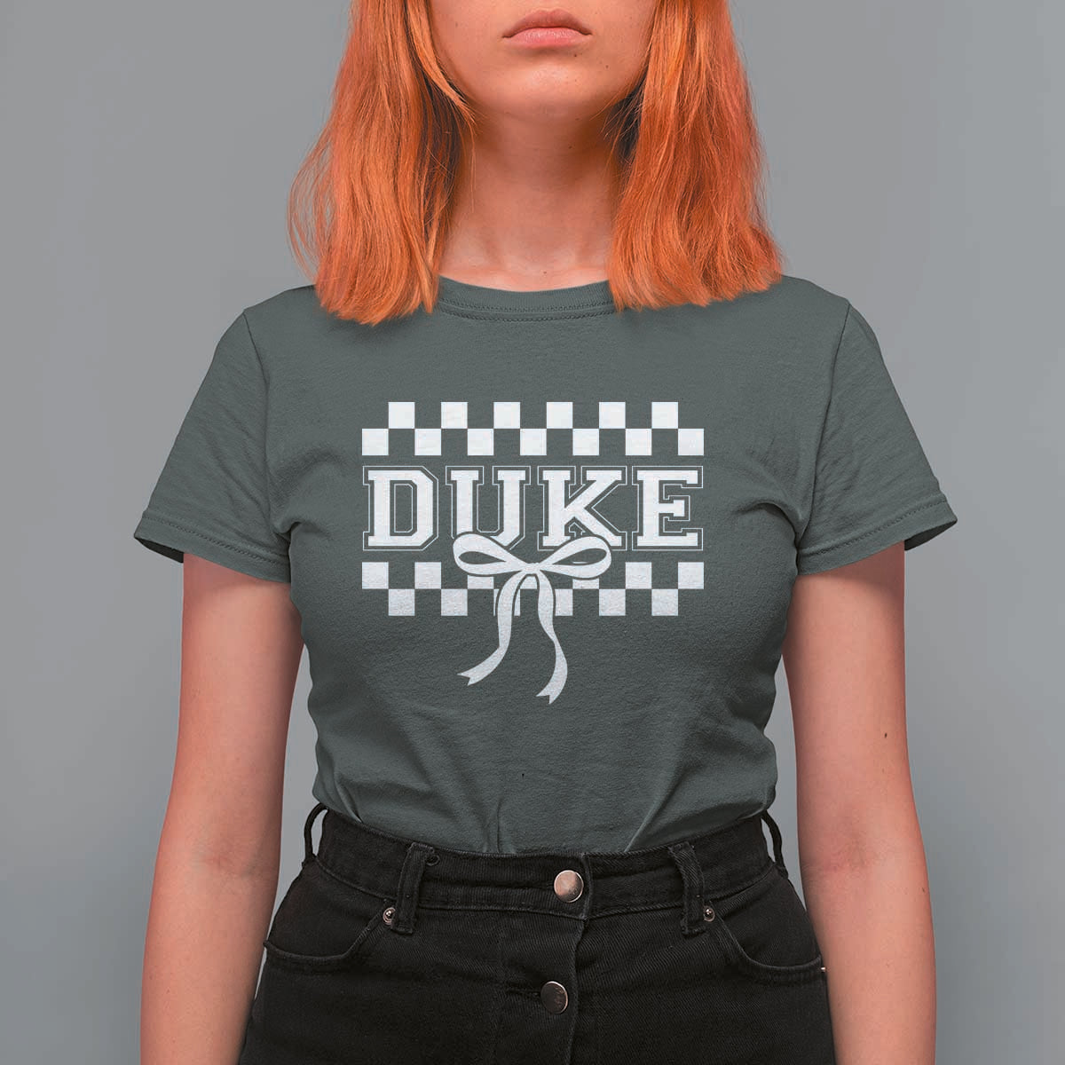 Duke Bold Letters Name Coquette Bow Checkered for Sports Fans T Shirt For Women