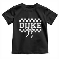 Duke Bold Letters Name Coquette Bow Checkered for Sports Fans Toddler T Shirt