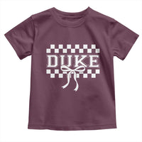 Duke Bold Letters Name Coquette Bow Checkered for Sports Fans Toddler T Shirt