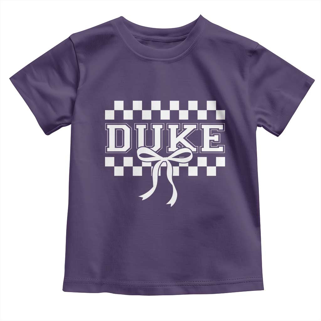 Duke Bold Letters Name Coquette Bow Checkered for Sports Fans Toddler T Shirt