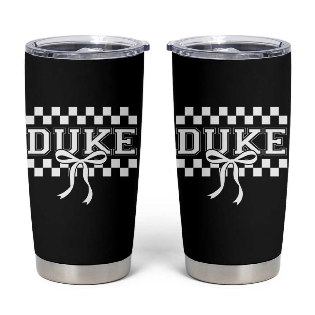 Duke Bold Letters Name Coquette Bow Checkered for Sports Fans Tumbler Cup