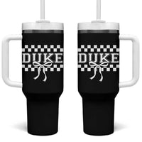 Duke Bold Letters Name Coquette Bow Checkered for Sports Fans Tumbler With Handle