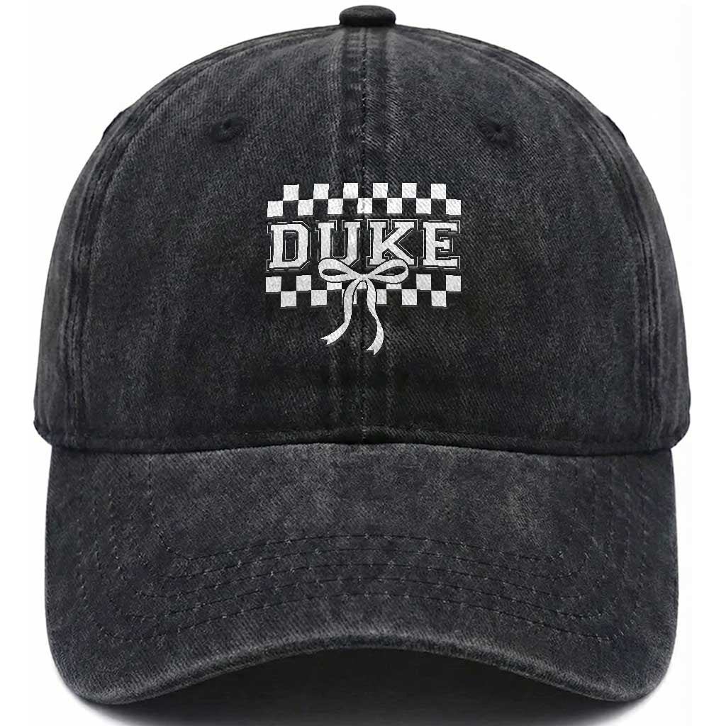 Duke Bold Letters Name Coquette Bow Checkered for Sports Fans Washed Cotton Baseball Cap