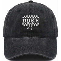 Duke Bold Letters Name Coquette Bow Checkered for Sports Fans Washed Cotton Baseball Cap