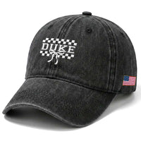 Duke Bold Letters Name Coquette Bow Checkered for Sports Fans Washed Cotton Baseball Cap