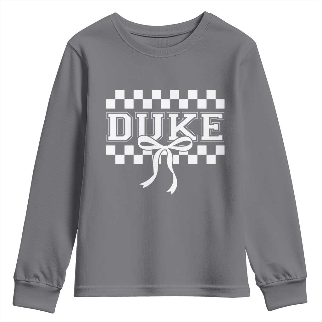 Duke Bold Letters Name Coquette Bow Checkered for Sports Fans Youth Sweatshirt