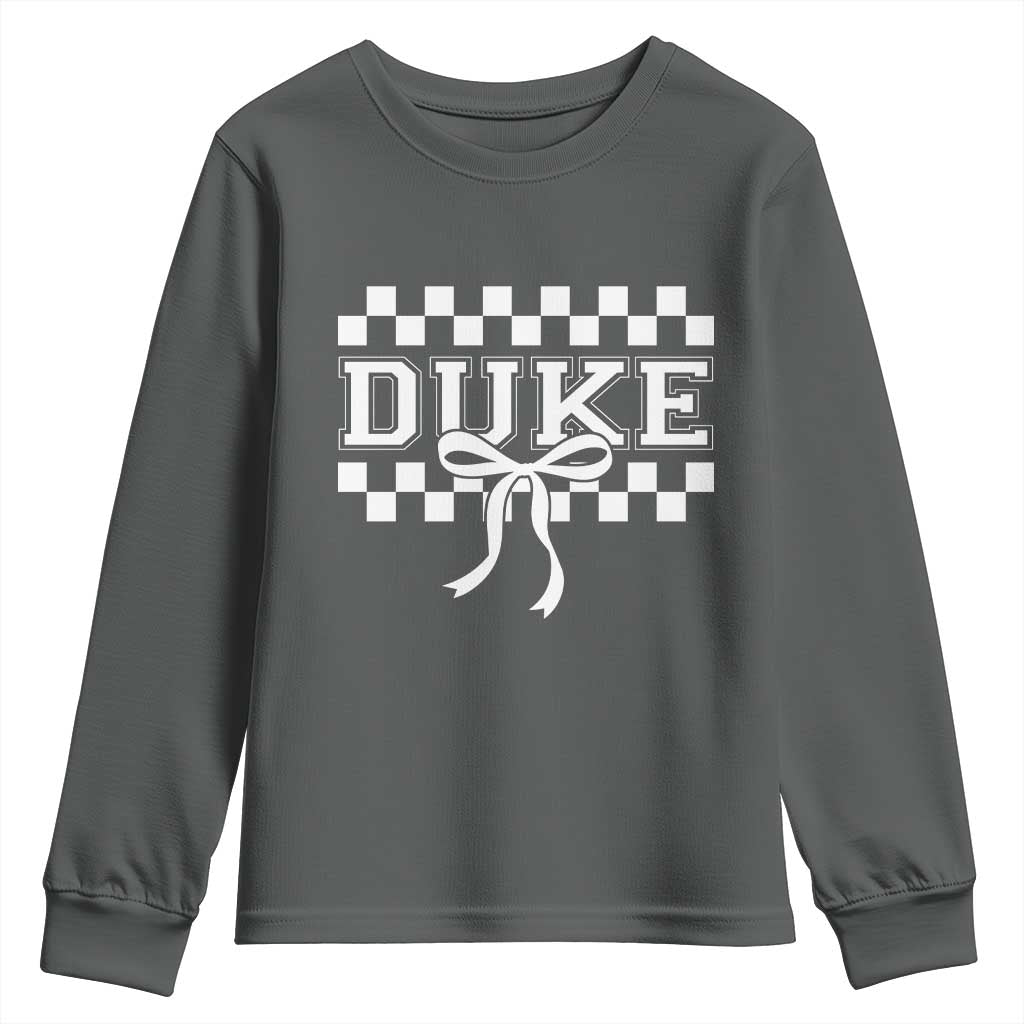Duke Bold Letters Name Coquette Bow Checkered for Sports Fans Youth Sweatshirt