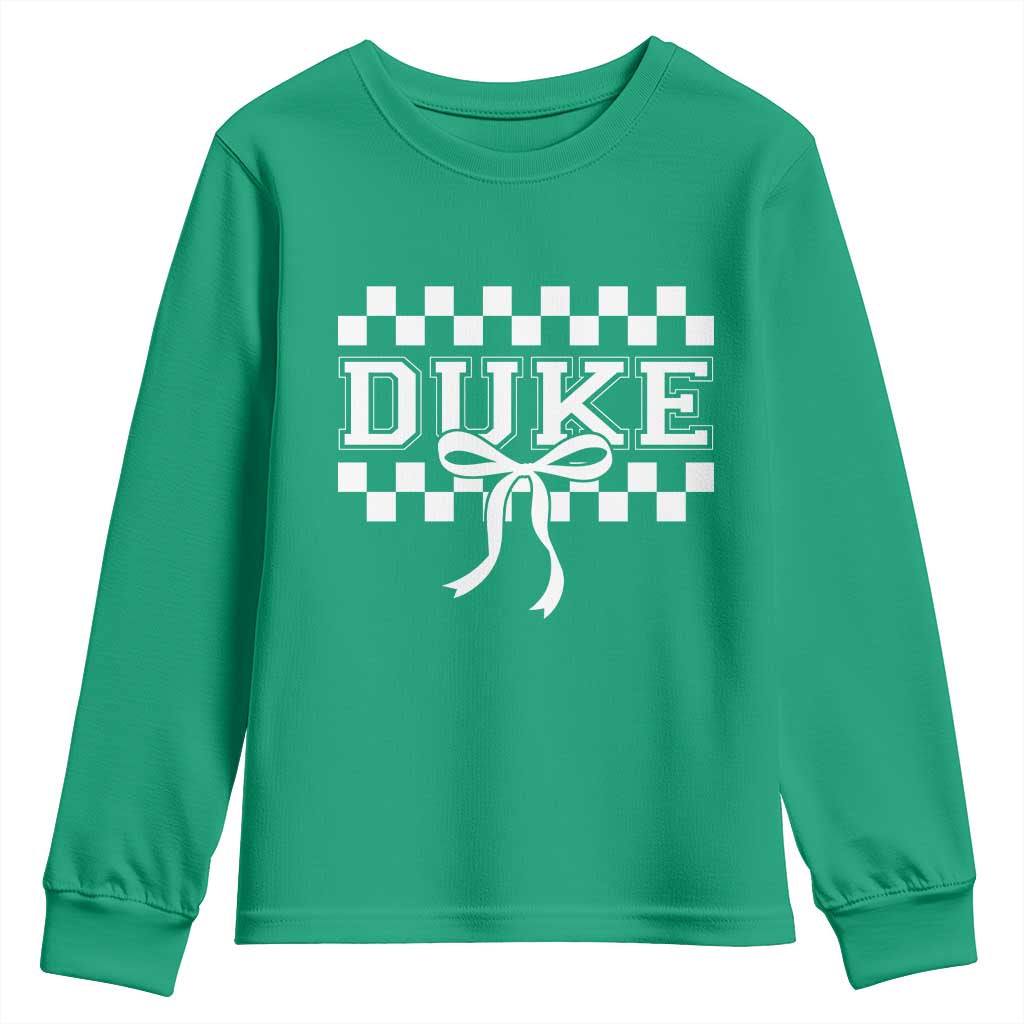 Duke Bold Letters Name Coquette Bow Checkered for Sports Fans Youth Sweatshirt