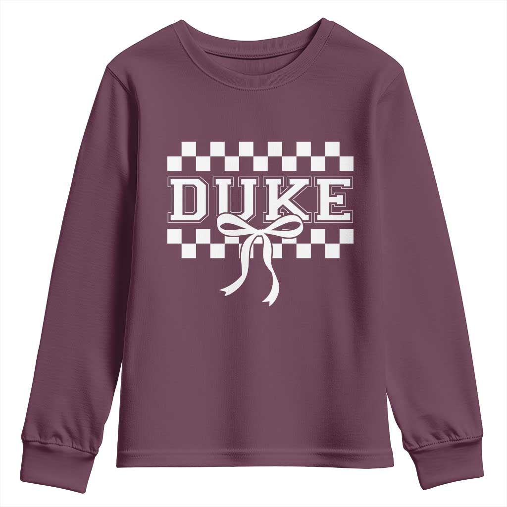 Duke Bold Letters Name Coquette Bow Checkered for Sports Fans Youth Sweatshirt