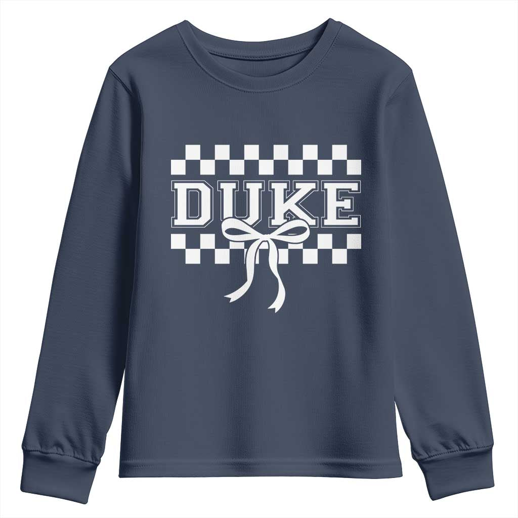 Duke Bold Letters Name Coquette Bow Checkered for Sports Fans Youth Sweatshirt