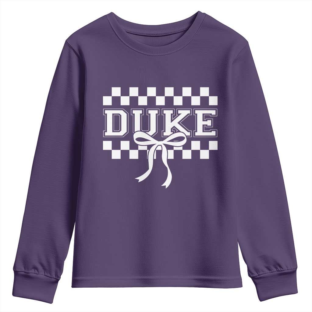Duke Bold Letters Name Coquette Bow Checkered for Sports Fans Youth Sweatshirt