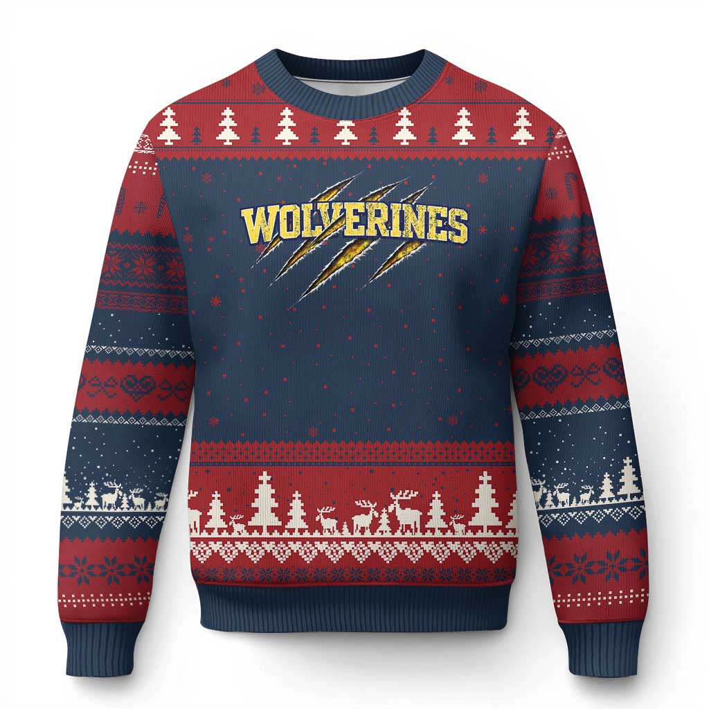 Wolverine Lover Sports Game Day Scratch Mark Ugly Christmas Sweater