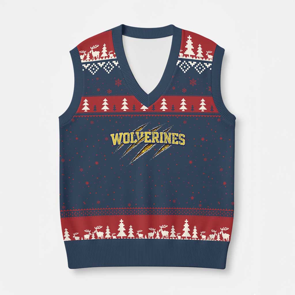 Wolverine Lover Sports Game Day Scratch Mark V-Neck Knit Sweater Vest
