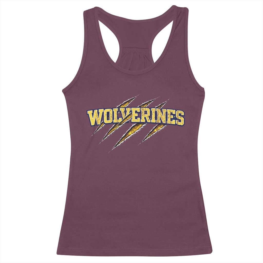 Wolverine Lover Sports Game Day Scratch Mark Racerback Tank Top