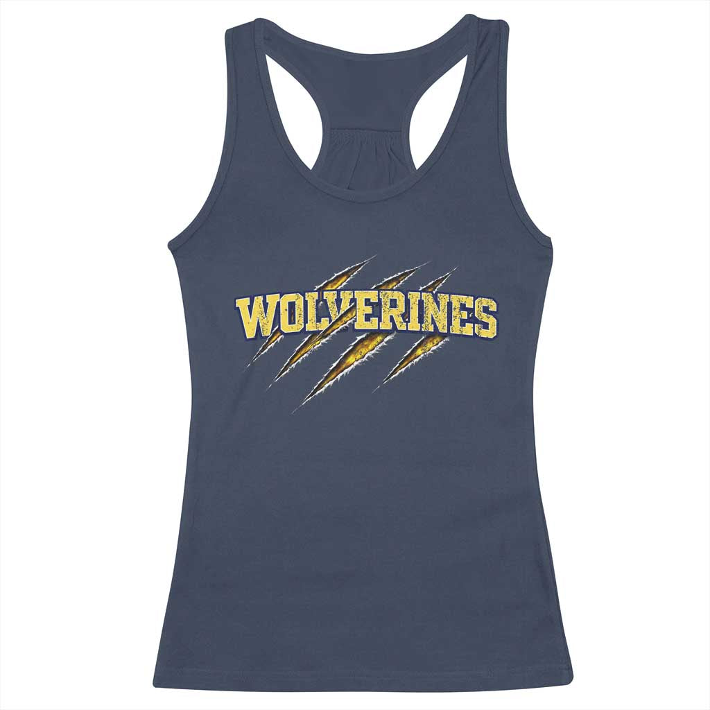 Wolverine Lover Sports Game Day Scratch Mark Racerback Tank Top