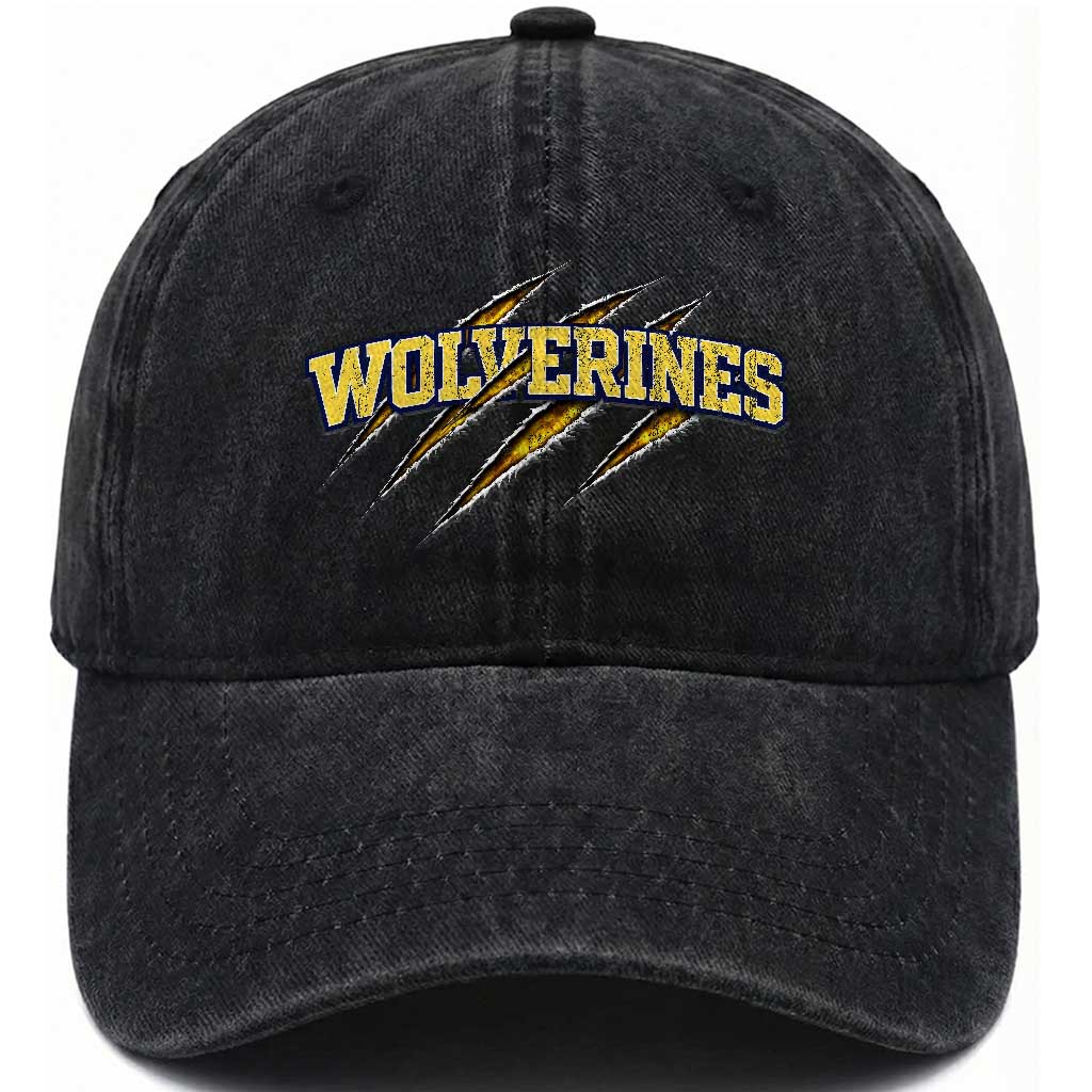 Wolverine Lover Sports Game Day Scratch Mark Washed Cotton Baseball Cap